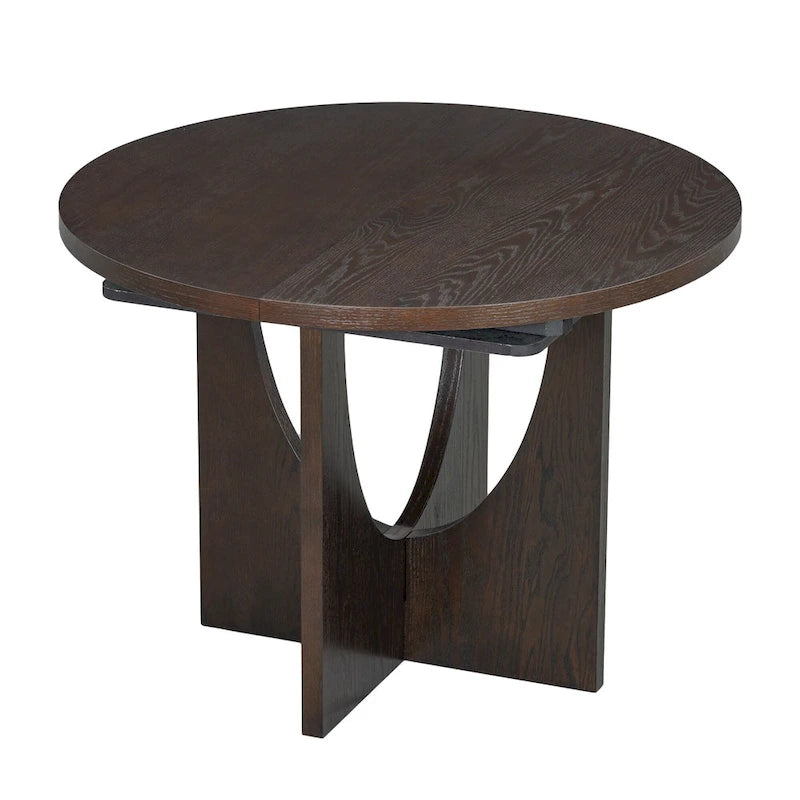 Modern Style 5-Piece Extendable Round Dining Table Set with Removable Leaf and Upholstered Dining Chairs