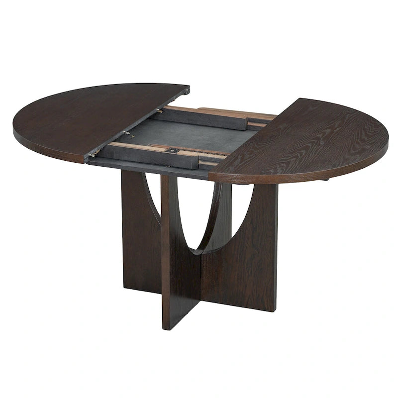 Modern Style 5-Piece Extendable Round Dining Table Set with Removable Leaf and Upholstered Dining Chairs