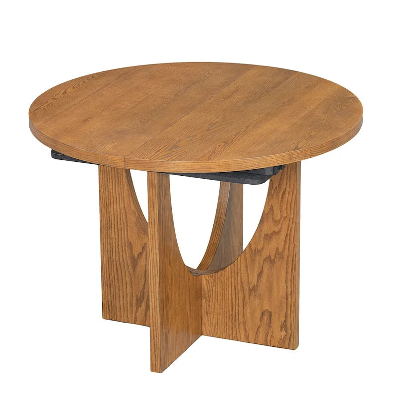 Modern Style 5-Piece Extendable Round Dining Table Set with Removable Leaf and Upholstered Dining Chairs