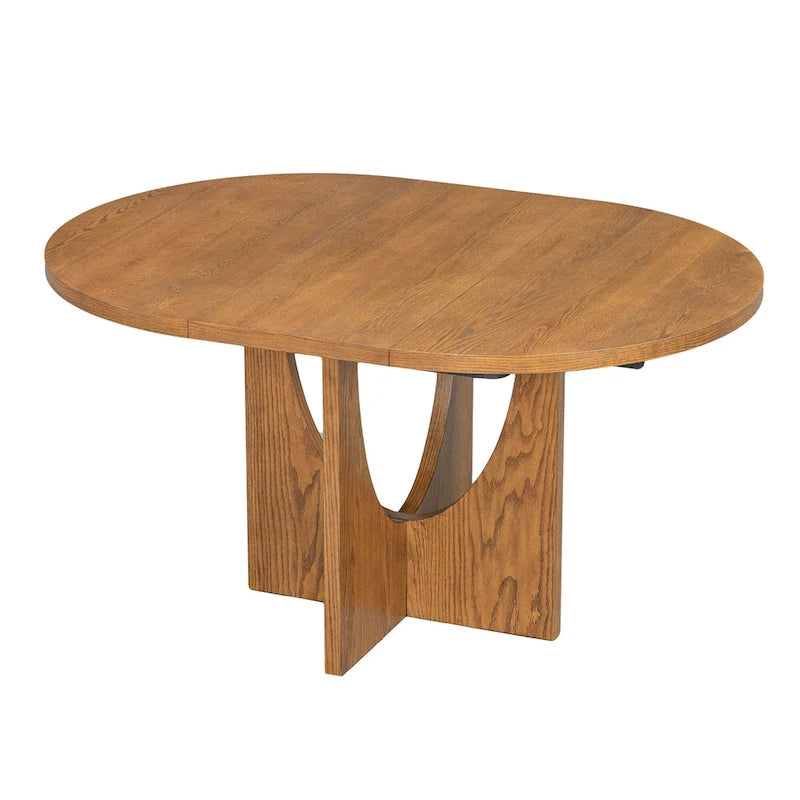 Modern Style 5-Piece Extendable Round Dining Table Set with Removable Leaf and Upholstered Dining Chairs