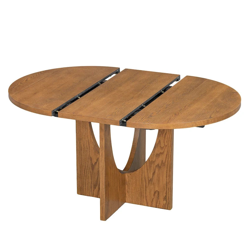 Modern Style 5-Piece Extendable Round Dining Table Set with Removable Leaf and Upholstered Dining Chairs