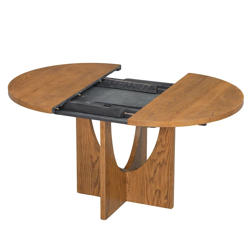 Modern Style 5-Piece Extendable Round Dining Table Set with Removable Leaf and Upholstered Dining Chairs