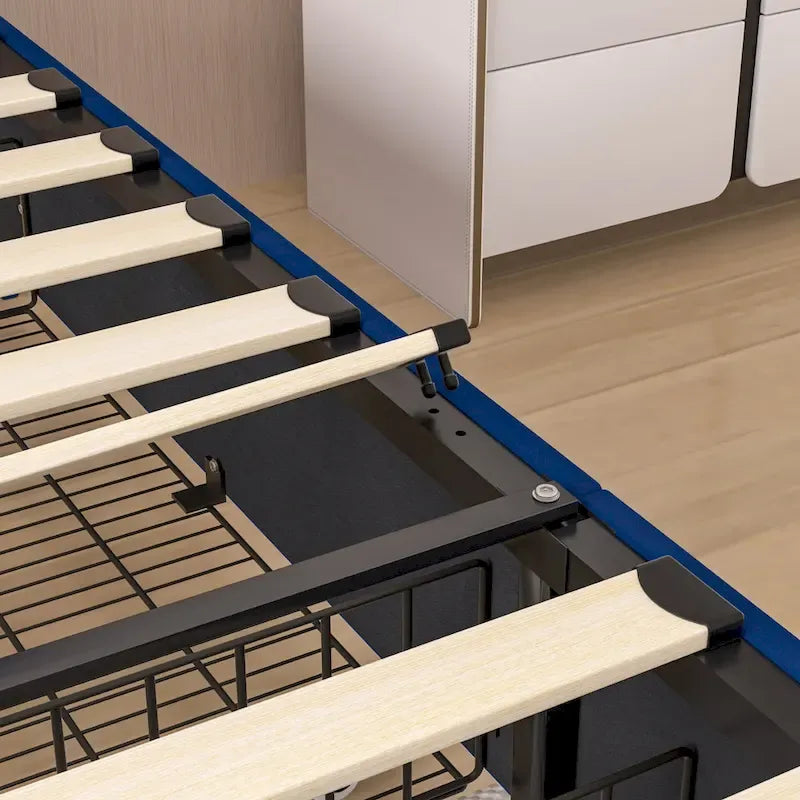 VECELO Upholstered Bed Frame with Headboard & 4 Storage Drawers