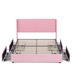 VECELO Upholstered Bed Frame with Headboard & 4 Storage Drawers