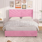 VECELO Upholstered Bed Frame with Headboard & 4 Storage Drawers