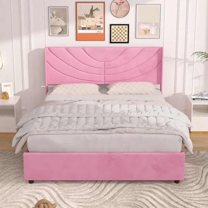 VECELO Upholstered Bed Frame with Headboard & 4 Storage Drawers