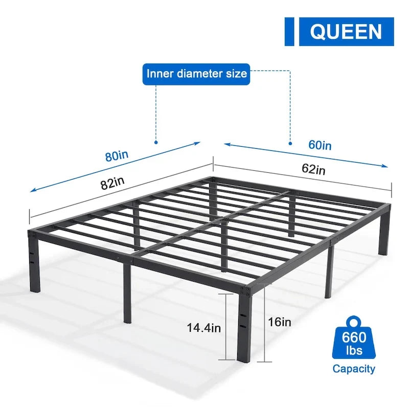 VECELO Kids Bed Frames Queen Size Metal Bed Frames Mattress Foundation(Twin/Full/Queen/King 4 Options)