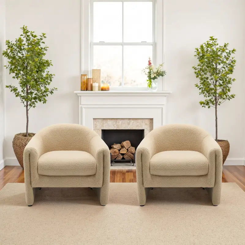 Set of 2 Modern Barrel Upholstered Accent Armchair