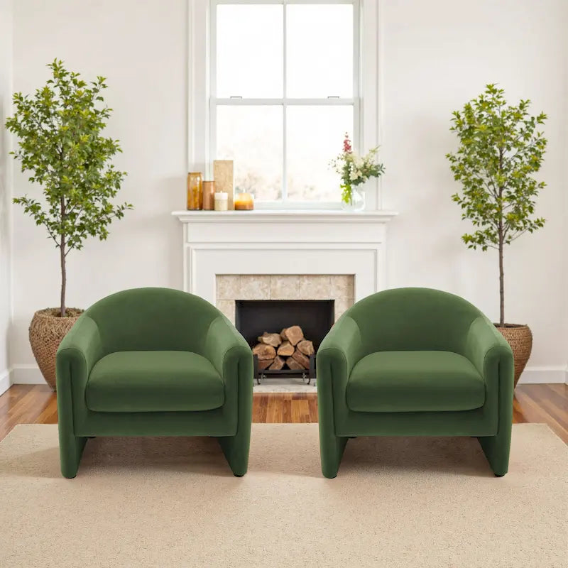 Set of 2 Modern Barrel Upholstered Accent Armchair