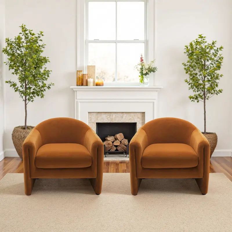 Set of 2 Modern Barrel Upholstered Accent Armchair