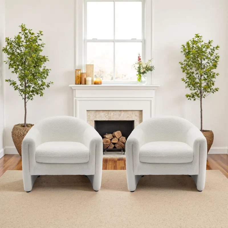 Set of 2 Modern Barrel Upholstered Accent Armchair