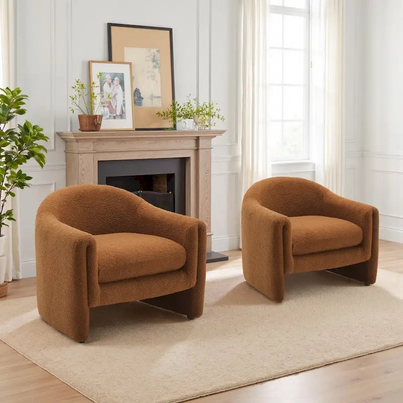 Set of 2 Modern Barrel Upholstered Accent Armchair