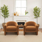 Set of 2 Modern Barrel Upholstered Accent Armchair