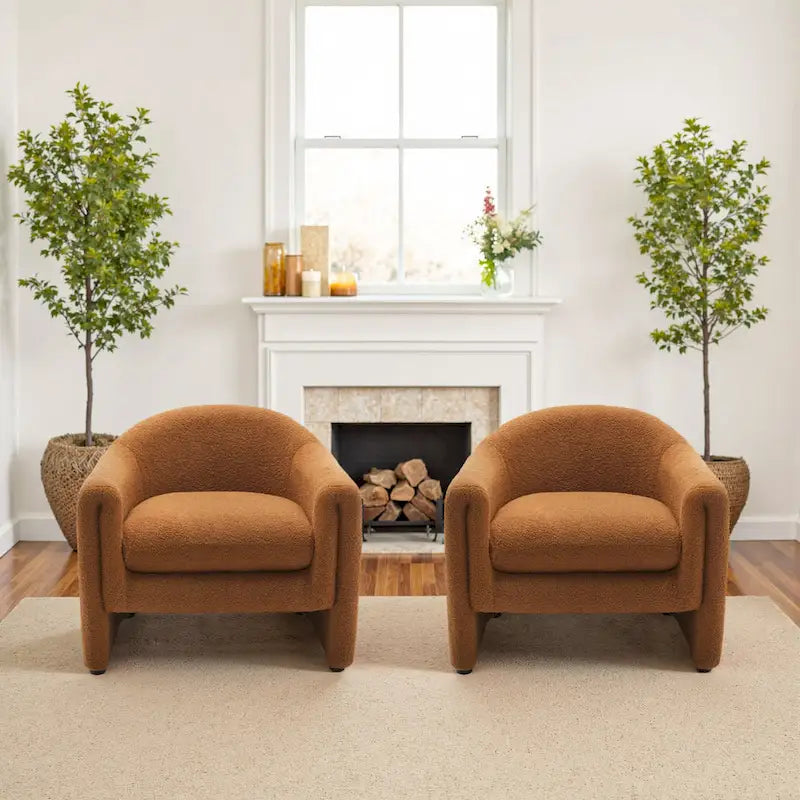 Set of 2 Modern Barrel Upholstered Accent Armchair