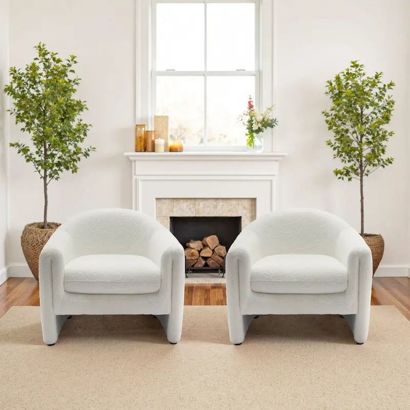 Set of 2 Modern Barrel Upholstered Accent Armchair