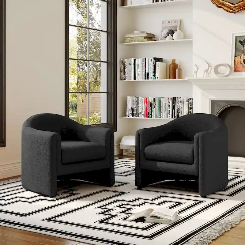 Set of 2 Modern Barrel Upholstered Accent Armchair