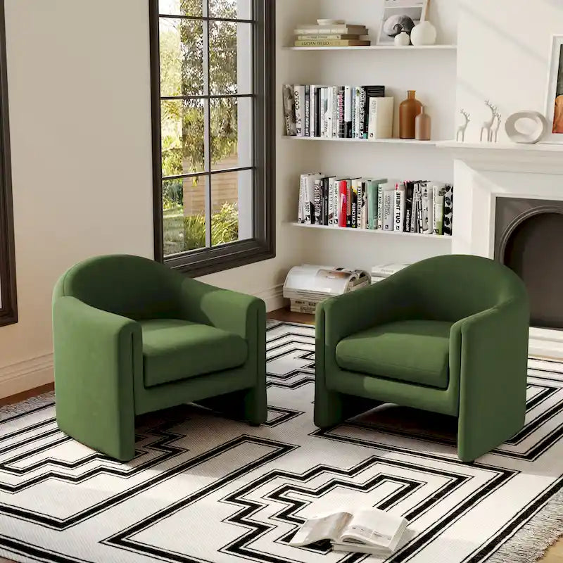 Set of 2 Modern Barrel Upholstered Accent Armchair