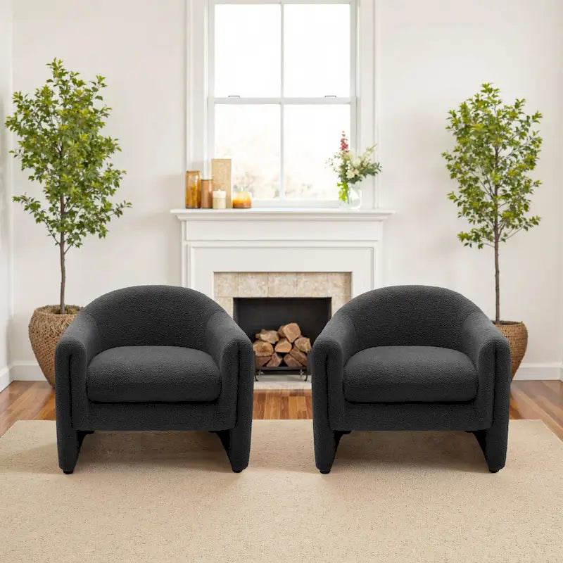 Set of 2 Modern Barrel Upholstered Accent Armchair