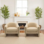 Set of 2 Modern Barrel Upholstered Accent Armchair