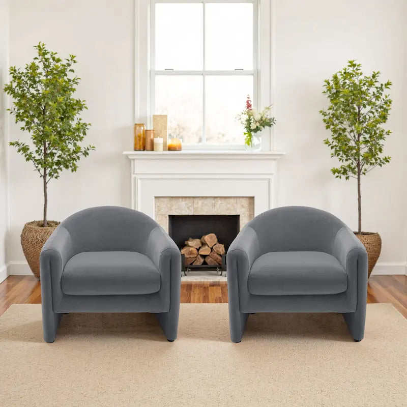 Set of 2 Modern Barrel Upholstered Accent Armchair