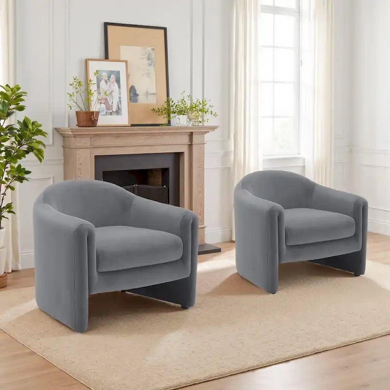 Set of 2 Modern Barrel Upholstered Accent Armchair