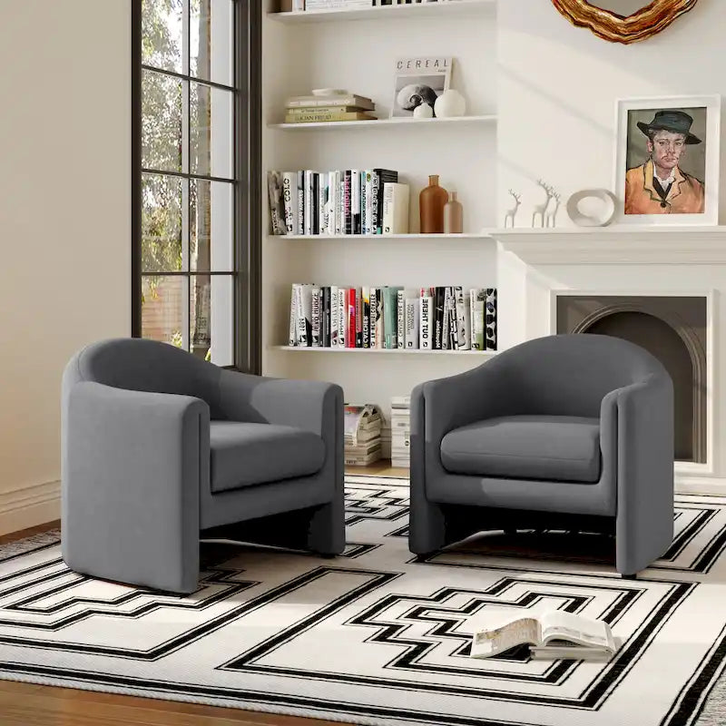 Set of 2 Modern Barrel Upholstered Accent Armchair