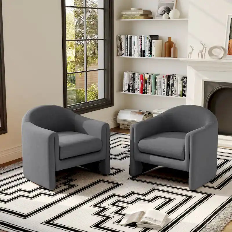 Set of 2 Modern Barrel Upholstered Accent Armchair