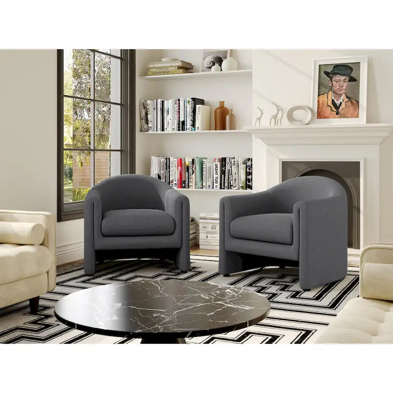Set of 2 Modern Barrel Upholstered Accent Armchair