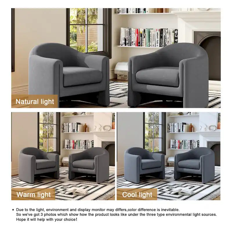 Set of 2 Modern Barrel Upholstered Accent Armchair