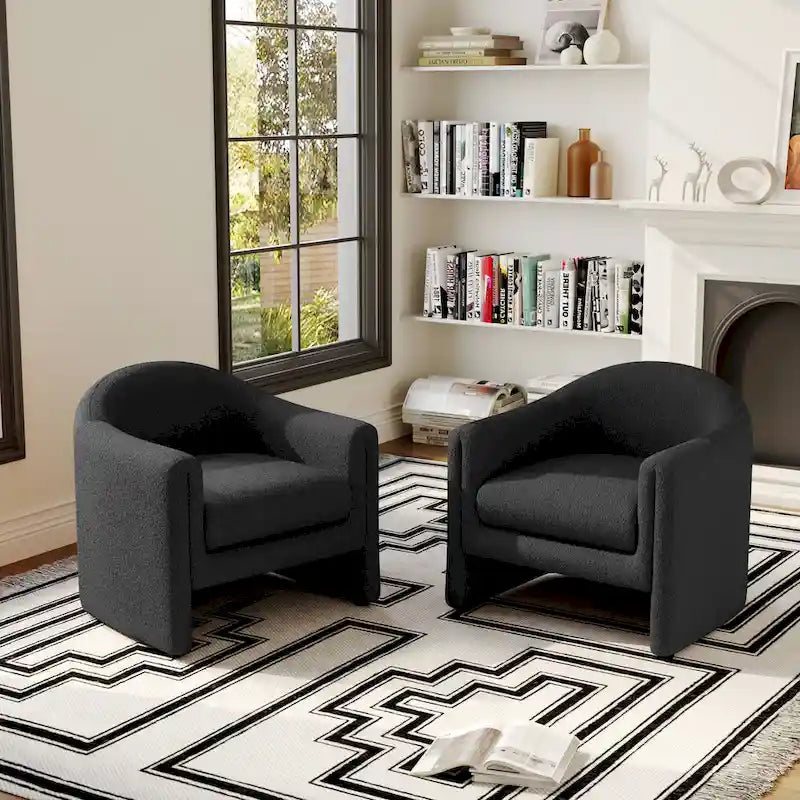 Set of 2 Modern Barrel Upholstered Accent Armchair