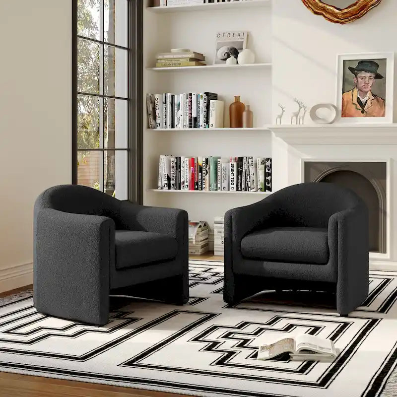 Set of 2 Modern Barrel Upholstered Accent Armchair
