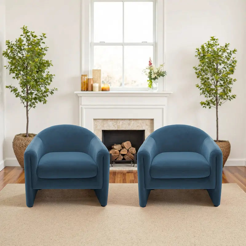 Set of 2 Modern Barrel Upholstered Accent Armchair