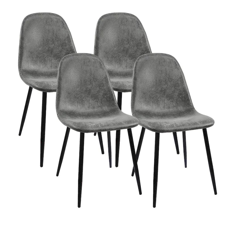 Set of 4 Modern Accent Dining Chairs with Linen Fabric Upholstery and Sturdy Metal Legs - N/A
