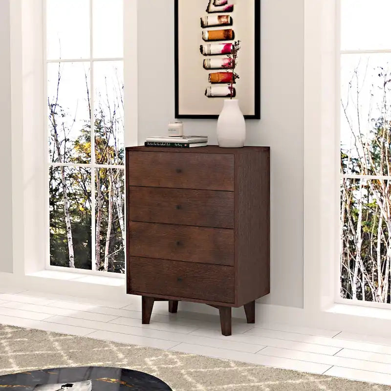 Auburn Brown Solid Wood Dresser with Retro Handle