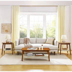 Mid-Century Square Side Table with Woven Shelf Walnut