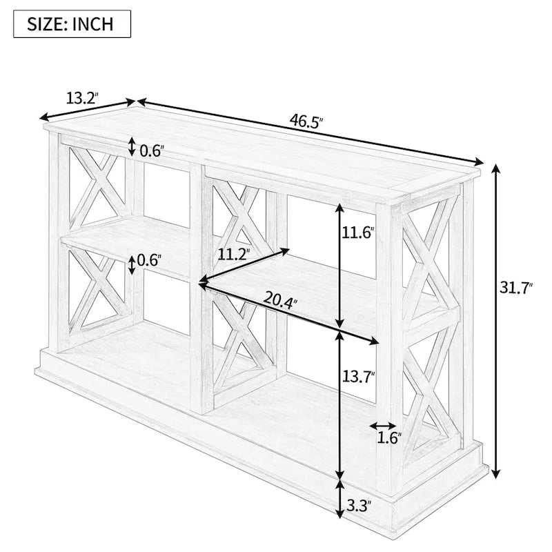 3-tier Narrow Console Table with X detailing
