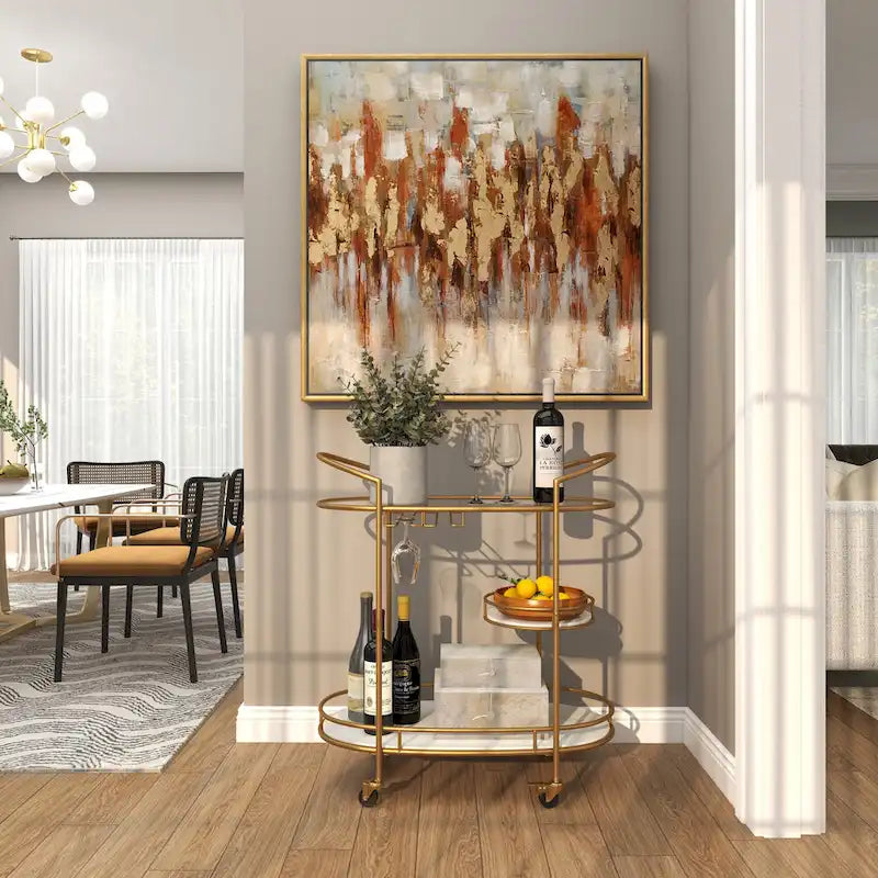 Contemporary Modern Iron 3 Tier Drink Bar Storage Cart - Gold, Silver, or Matte Black