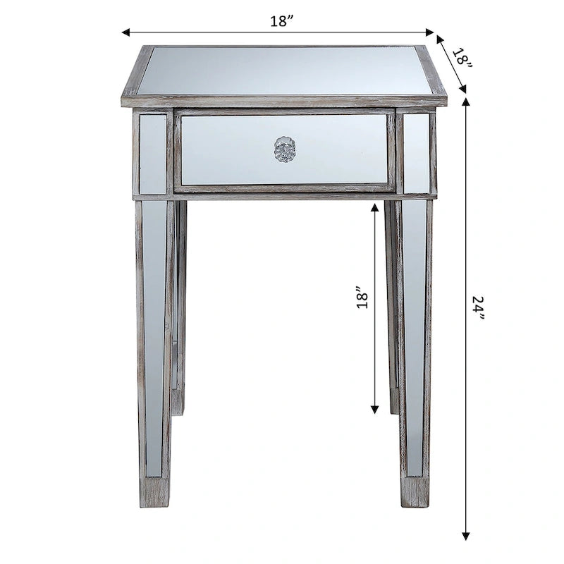 Convenience Concepts Gold Coast Mirrored 1 Drawer End Table