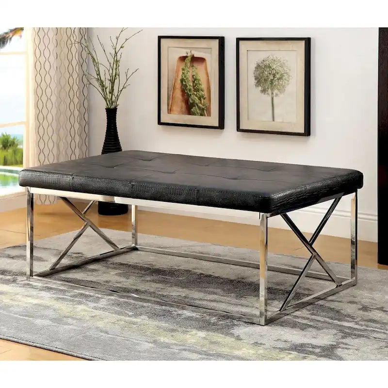 Nara Modern Faux Leather Tufted Accent Bench by Furniture of America
