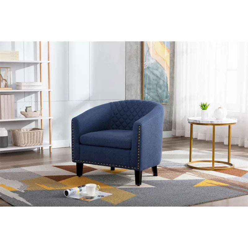 Accent Barrel chair living room chair with nailheads and solid wood legs