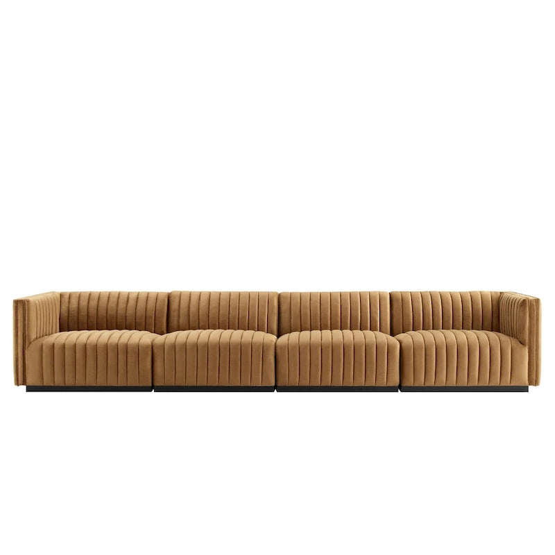 Conjure Channel Tufted Performance Velvet 4-Piece Sofa