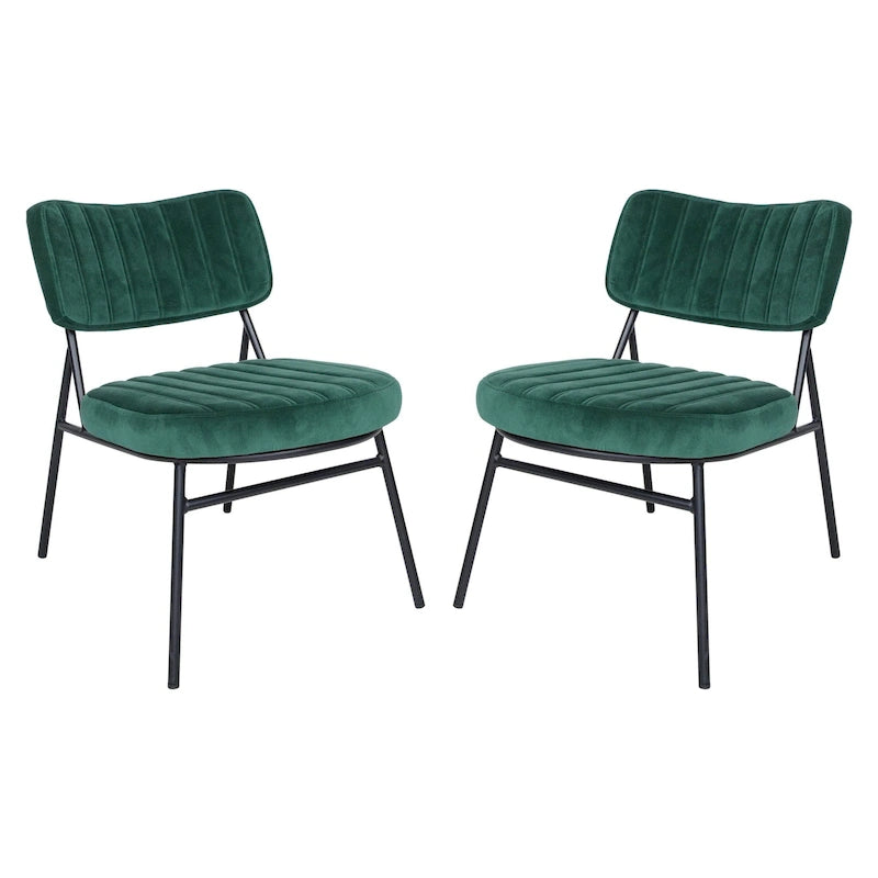 LeisureMod Set of 2 Marilane Velvet Accent Chairs with Velvet Upholstery & Sturdy Metal Frame for Home Office Lounge Living Room