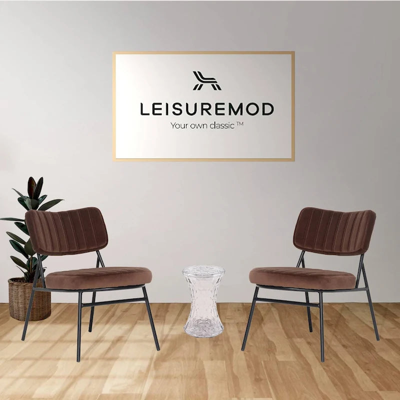 LeisureMod Set of 2 Marilane Velvet Accent Chairs with Velvet Upholstery & Sturdy Metal Frame for Home Office Lounge Living Room