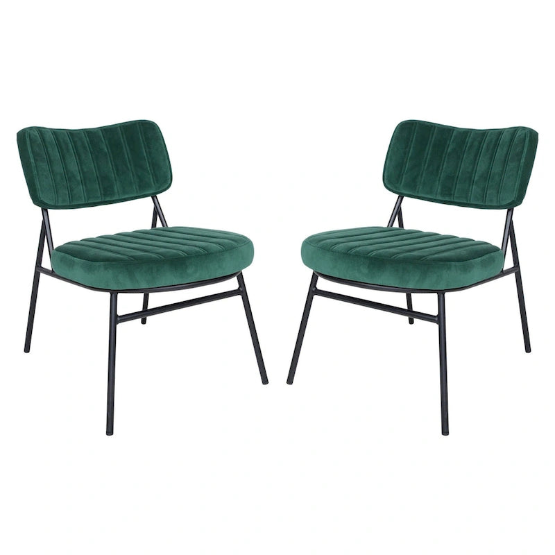 LeisureMod Set of 2 Marilane Velvet Accent Chairs with Velvet Upholstery & Sturdy Metal Frame for Home Office Lounge Living Room