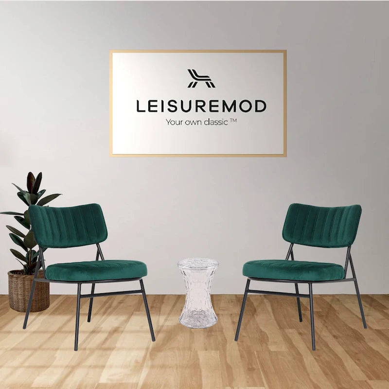 LeisureMod Set of 2 Marilane Velvet Accent Chairs with Velvet Upholstery & Sturdy Metal Frame for Home Office Lounge Living Room