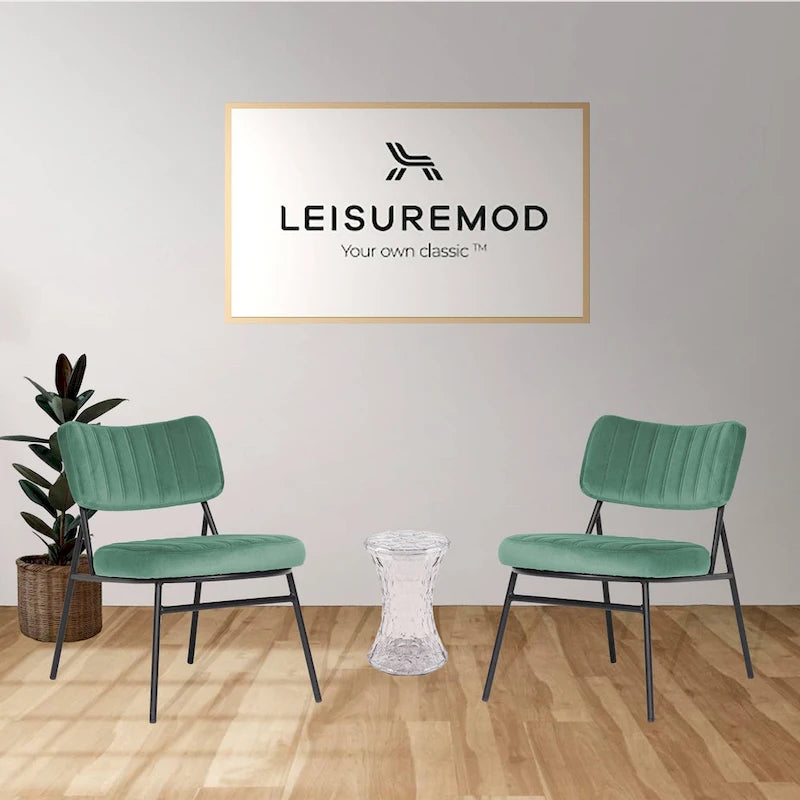 LeisureMod Set of 2 Marilane Velvet Accent Chairs with Velvet Upholstery & Sturdy Metal Frame for Home Office Lounge Living Room