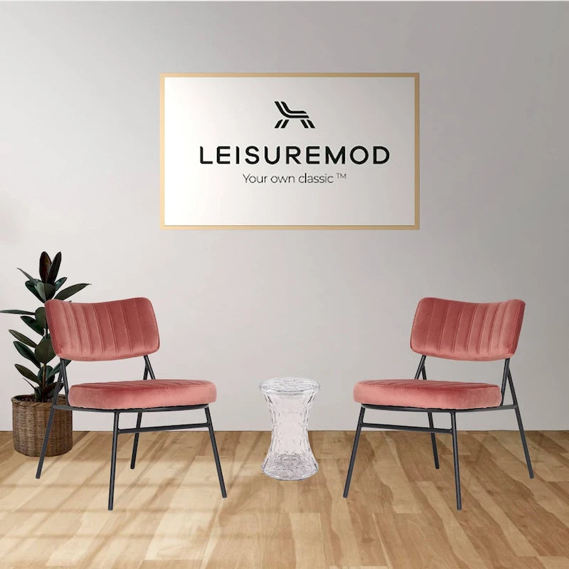 LeisureMod Set of 2 Marilane Velvet Accent Chairs with Velvet Upholstery & Sturdy Metal Frame for Home Office Lounge Living Room