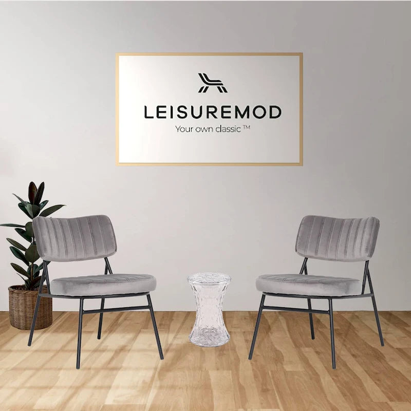 LeisureMod Set of 2 Marilane Velvet Accent Chairs with Velvet Upholstery & Sturdy Metal Frame for Home Office Lounge Living Room