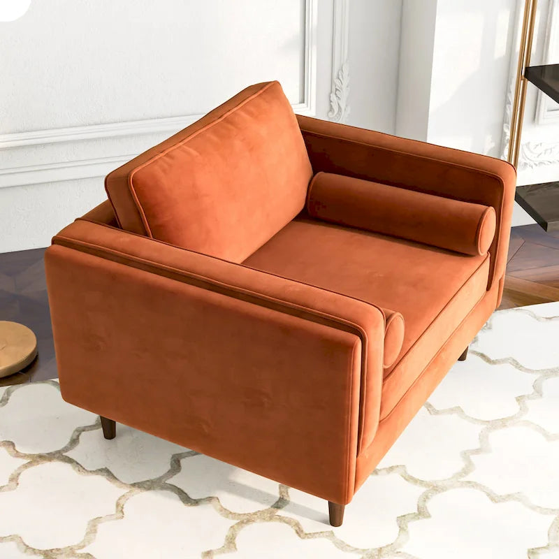 Flavia Mid-Century Modern Pillow Back Velvet Upholstered Armchair