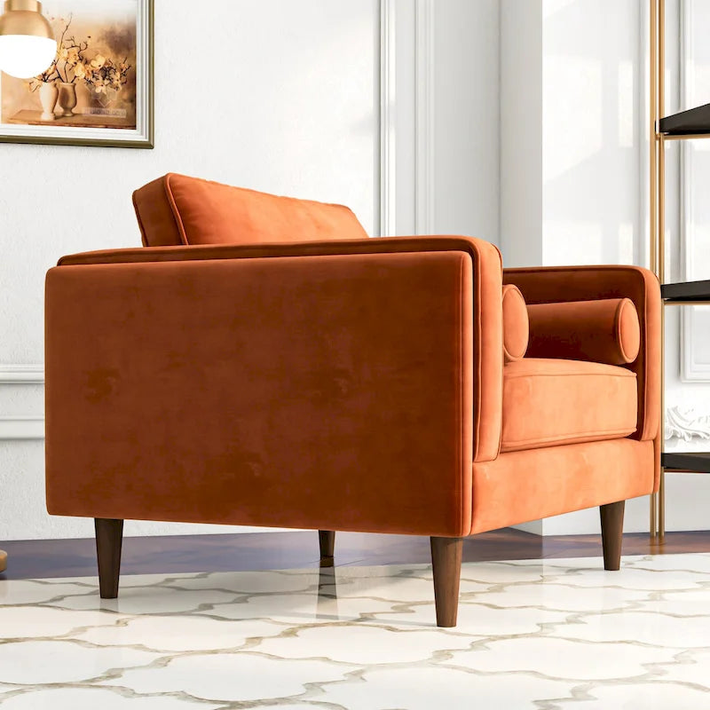 Flavia Mid-Century Modern Pillow Back Velvet Upholstered Armchair